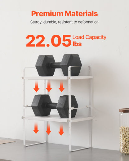 Verstellbarer Küchenschrank-Organizer, ausziehbares 2-stöckiges Schrankregal, stapelbare Arbeitsplatten-Organizer und Regalerhöhungen, Vorratskammer-Organizer für Küche, Bad und Büro, Weiß