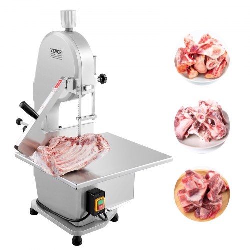 Commercial Electric Meat Bandsaw, 1800W Stainless Steel Countertop Bone Sawing Machine, Workbeach 15" x 19.1", 7.09 Inch Max Cutting Thickness, Frozen Meat Cutter with 5 Blades for Rib Pork Beef