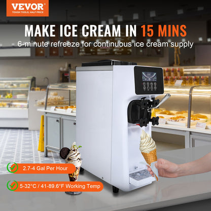 Commercial Ice Cream Machine, 10L/H Yield, 900W Single Flavor Countertop Soft Serve Ice Cream Maker, with 4L Hopper 1.6L Cylinder, LCD Panel Auto Clean Pre-cooling, for Restaurant Snack Bar