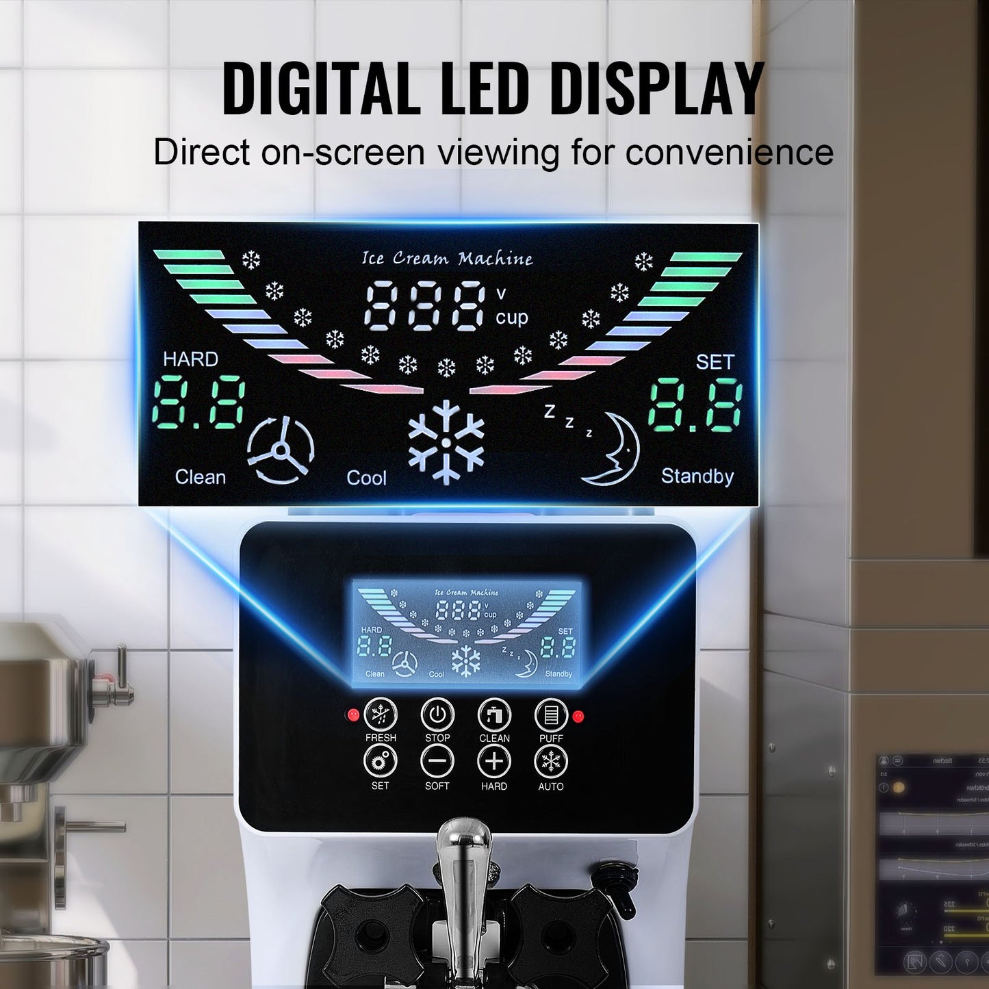 Commercial Ice Cream Machine, 10L/H Yield, 900W Single Flavor Countertop Soft Serve Ice Cream Maker, with 4L Hopper 1.6L Cylinder, LCD Panel Auto Clean Pre-cooling, for Restaurant Snack Bar