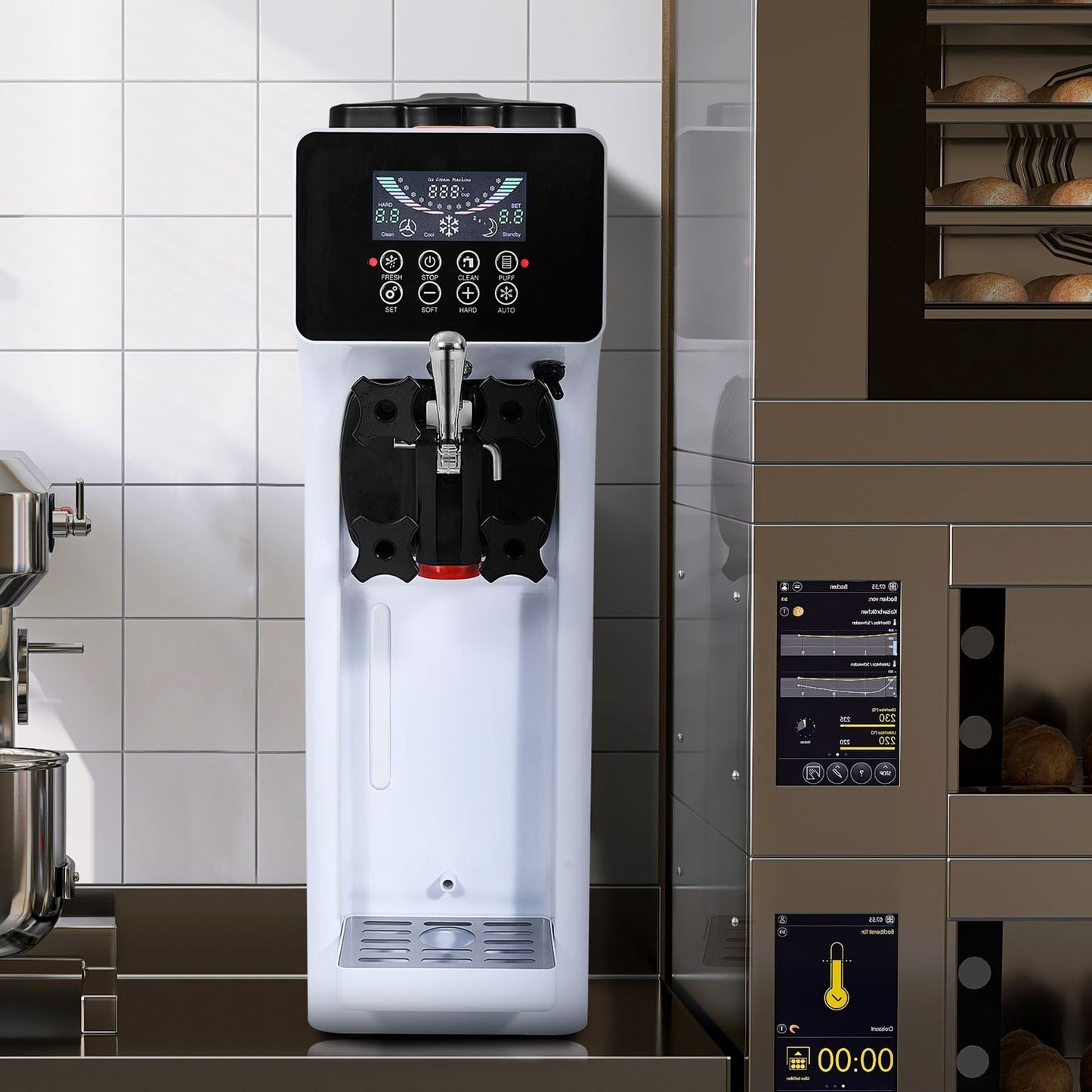 Commercial Ice Cream Machine, 10L/H Yield, 900W Single Flavor Countertop Soft Serve Ice Cream Maker, with 4L Hopper 1.6L Cylinder, LCD Panel Auto Clean Pre-cooling, for Restaurant Snack Bar