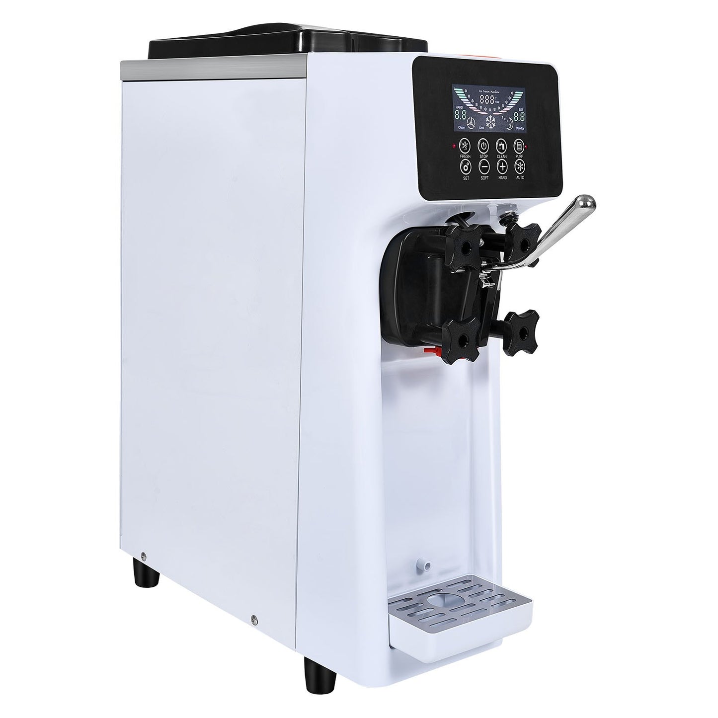 Commercial Ice Cream Machine, 10L/H Yield, 900W Single Flavor Countertop Soft Serve Ice Cream Maker, with 4L Hopper 1.6L Cylinder, LCD Panel Auto Clean Pre-cooling, for Restaurant Snack Bar