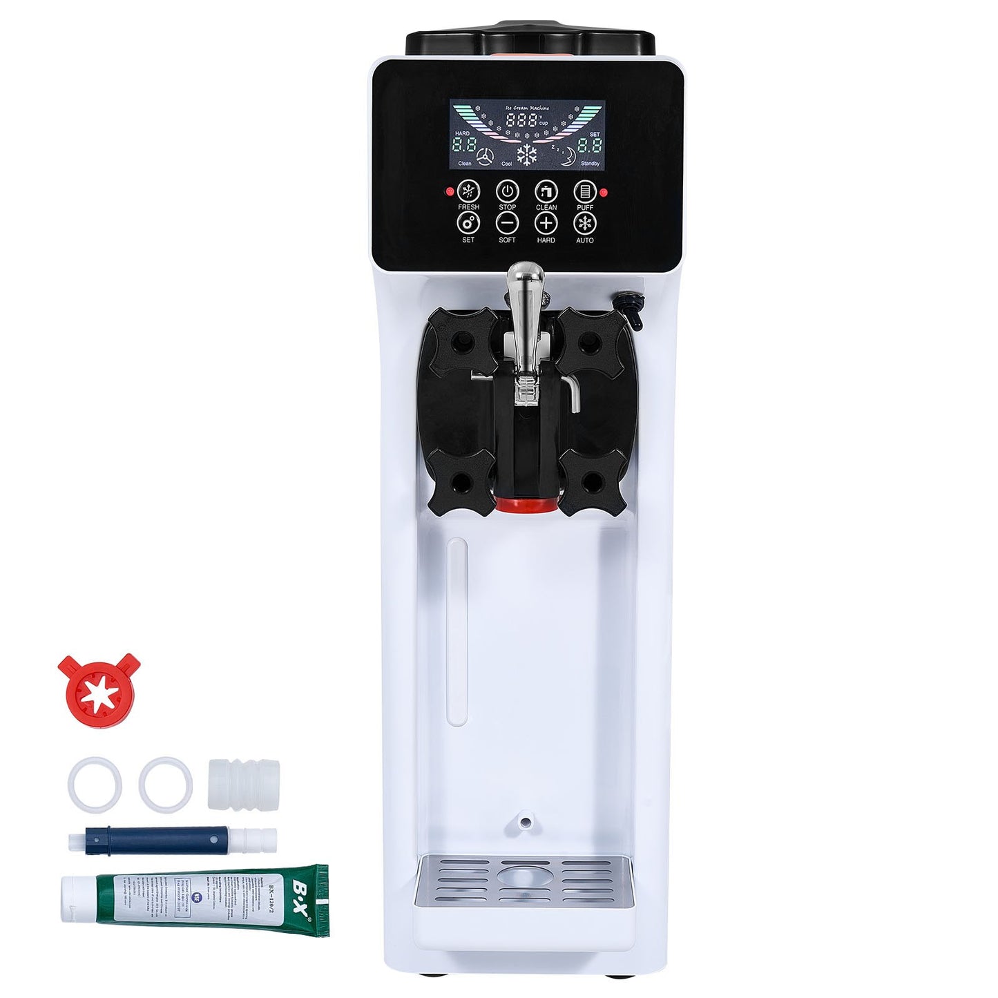 Commercial Ice Cream Machine, 10L/H Yield, 900W Single Flavor Countertop Soft Serve Ice Cream Maker, with 4L Hopper 1.6L Cylinder, LCD Panel Auto Clean Pre-cooling, for Restaurant Snack Bar