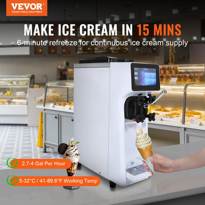 Commercial Ice Cream Machine, 10L/H Yield, 900W Single Flavor Countertop Soft Serve Ice Cream Maker, 4L Hopper 1.6L Cylinder, Touch Screen Auto Clean Pre-cooling, for Restaurant Snack Bar