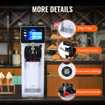 Commercial Ice Cream Machine, 10L/H Yield, 900W Single Flavor Countertop Soft Serve Ice Cream Maker, 4L Hopper 1.6L Cylinder, Touch Screen Auto Clean Pre-cooling, for Restaurant Snack Bar