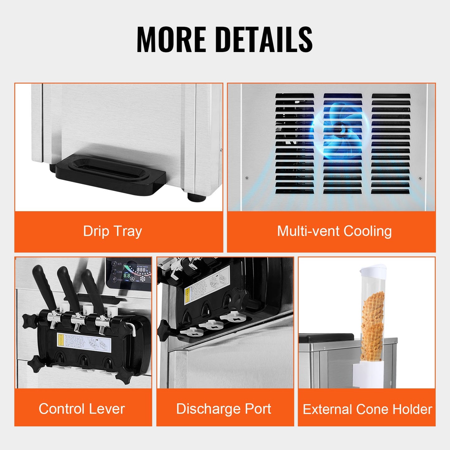 Commercial Ice Cream Machine, 18-28 L/H Yield, 1650W 3-Flavor Countertop Soft Serve Ice Cream Maker, 2 x 5.5L Stainless Steel Cylinder, LED Panel Auto Clean Pre-cooling, for Restaurant Bars