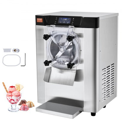 Commercial Ice Cream Machine, 12 L/H Yield, 1295W Single Flavor Countertop Hard Serve Ice Cream Maker, 4.5L Stainless Steel Cylinder, LED Panel Auto Clean Pre-cooling, for Restaurant Snack Bars
