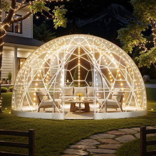 Garden Dome Igloo, 3.6 x 2.2 m Outdoor Clear Bubble Tent for 4-7 Person, Weatherproof Geodesic Dome Greenhouse with Window, PVC Igloo Tent for Backyard Patios Camping Party Wedding