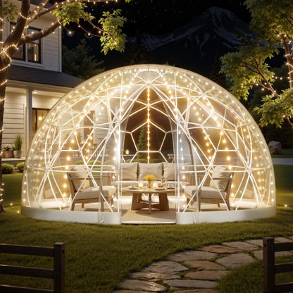 Garden Dome Igloo, 3.6 x 2.2 m Outdoor Clear Bubble Tent for 4-7 Person, Weatherproof Geodesic Dome Greenhouse with Window, PVC Igloo Tent for Backyard Patios Camping Party Wedding