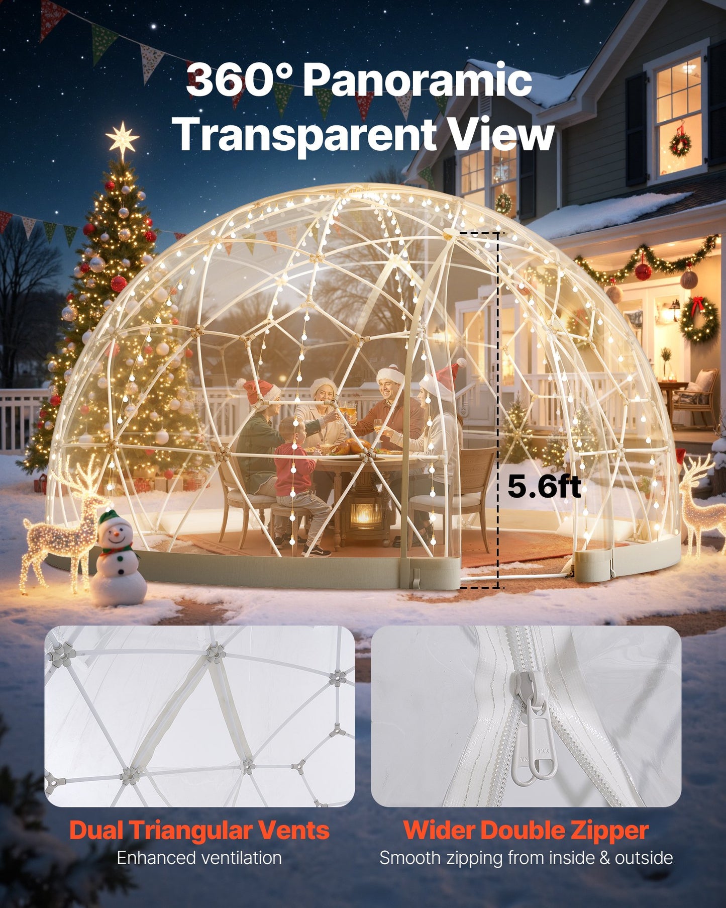 Garden Dome Igloo, 3.6 x 2.2 m Outdoor Clear Bubble Tent for 4-7 Person, Weatherproof Geodesic Dome Greenhouse with Window, PVC Igloo Tent for Backyard Patios Camping Party Wedding