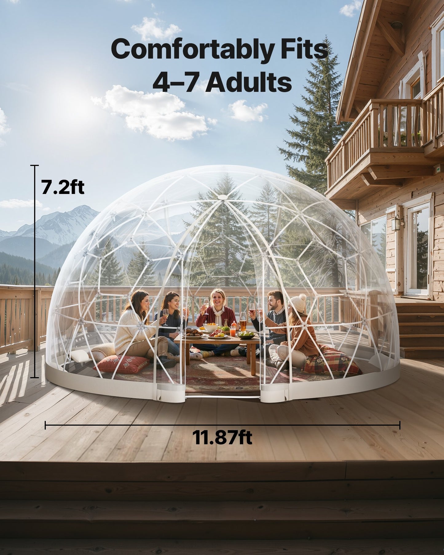 Garden Dome Igloo, 3.6 x 2.2 m Outdoor Clear Bubble Tent for 4-7 Person, Weatherproof Geodesic Dome Greenhouse with Window, PVC Igloo Tent for Backyard Patios Camping Party Wedding