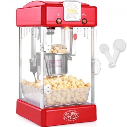Popcorn Maker, 300W Popcorn Popper Machine, 2.5 Oz Kettle Makes 4 QT per Batch, Tabletop Popcorn Maker with PP Door, Includes 2 Scoops and Tray, Movie Theater Style, Red