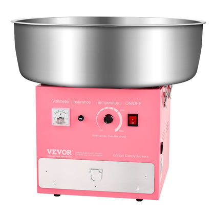 Elektrische Zuckerwattemaschine, 1000 W, professionelle Zuckerwattemaschine mit 52 cm Edelstahlschüssel, Zuckerlöffel und Schublade, einfache Anwendung zu Hause, ideal für Kindergeburtstage und Familienfeiern, rosa