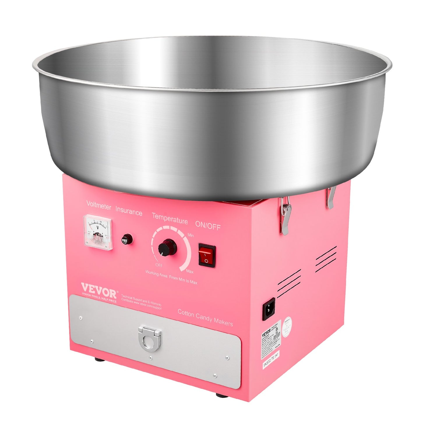 Elektrische Zuckerwattemaschine, 1000 W, professionelle Zuckerwattemaschine mit 52 cm Edelstahlschüssel, Zuckerlöffel und Schublade, einfache Anwendung zu Hause, ideal für Kindergeburtstage und Familienfeiern, rosa