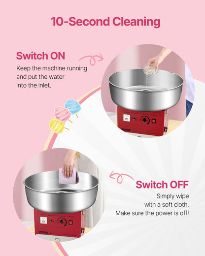 Electric Cotton Candy Machine, 1000W Commercial Candy Floss Maker with 52cm in Stainless Steel Bowl, Sugar Scoop, and Drawer, Easy Home Use, Perfect for Kids Birthday, Family Party, Red