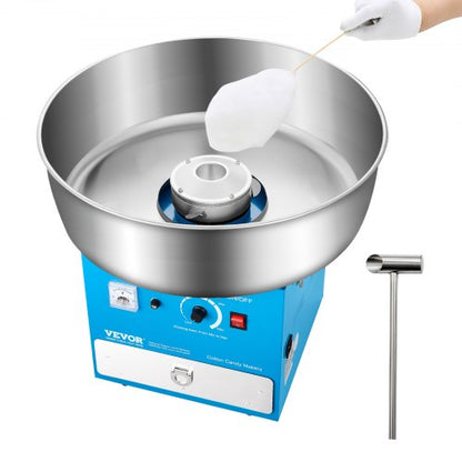Elektrische Zuckerwattemaschine, 1000 W, professionelle Zuckerwattemaschine mit 52 cm Edelstahlschüssel, Zuckerlöffel und Schublade, einfache Anwendung zu Hause, ideal für Kindergeburtstage und Familienfeiern, blau