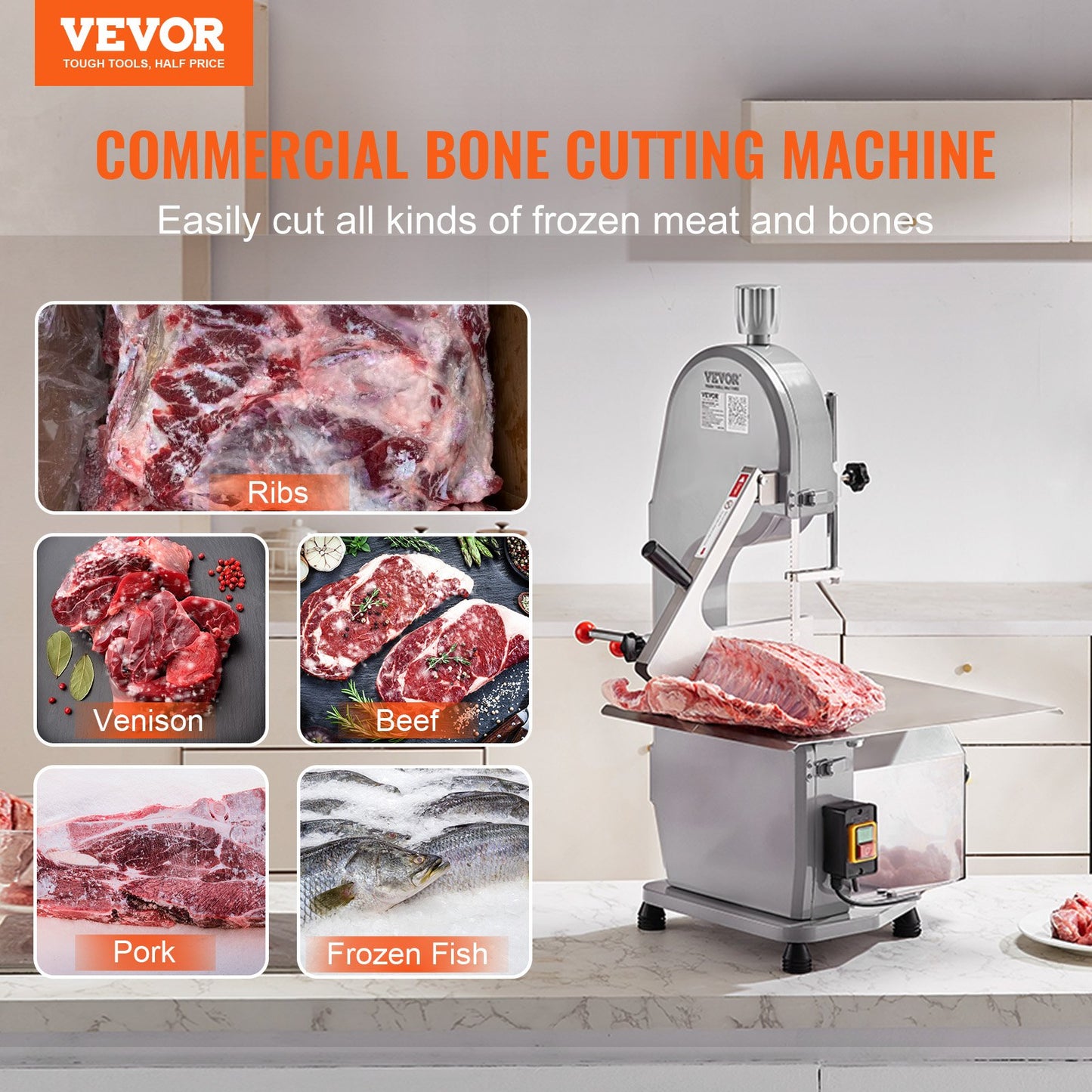 1500W Commercial Electric Meat Bandsaw Stainless Steel Bone Sawing Machine