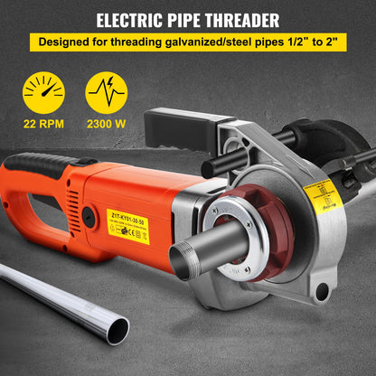 Electric Pipe Threader, 2300W Pipe Threading Machine, Heavy-Duty Hand-Held Power Drive Kit, 220V Pipe Threader Machine, Portable Pipe Threader with 6 Dies 1.27-5.1 cm