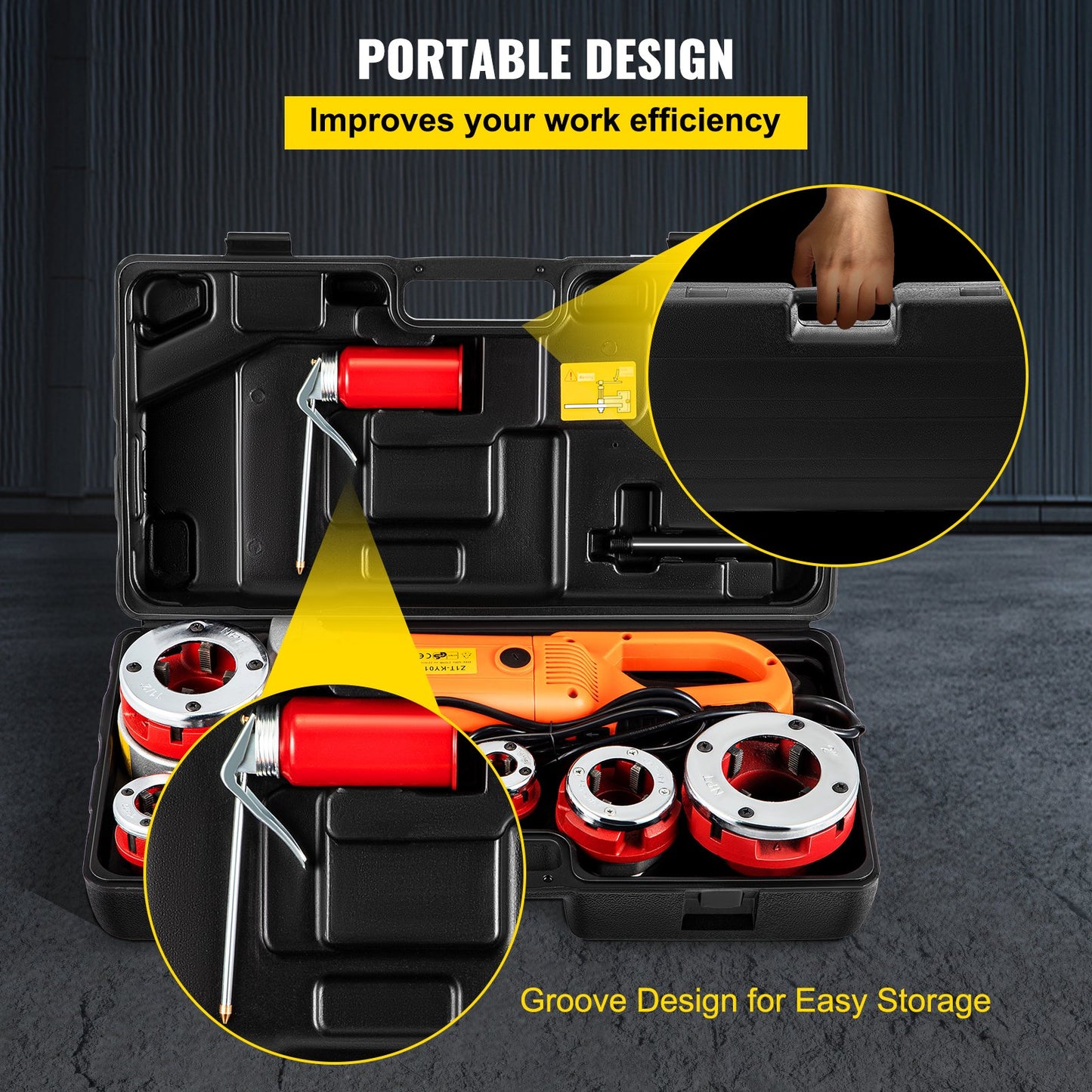 Electric Pipe Threader, 2300W Pipe Threading Machine, Heavy-Duty Hand-Held Power Drive Kit, 220V Pipe Threader Machine, Portable Pipe Threader with 6 Dies 1.27-5.1 cm