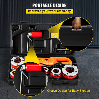 Electric Pipe Threader, 2300W Pipe Threading Machine, Heavy-Duty Hand-Held Power Drive Kit, 220V Pipe Threader Machine, Portable Pipe Threader with 6 Dies 1.27-5.1 cm