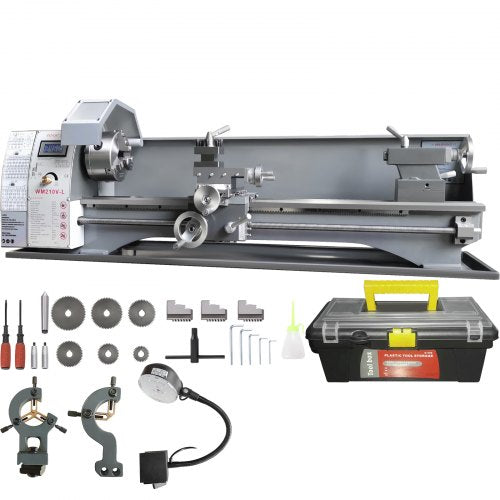 Metal Lathe Machine, 21.1 cm x 75 cm, Precision Benchtop Power Metal Lathe, 0-2500 RPM Continuously Variable Speed, 750W Brushless Motor Metal Gears, with Tool Box for Processing Precision Parts