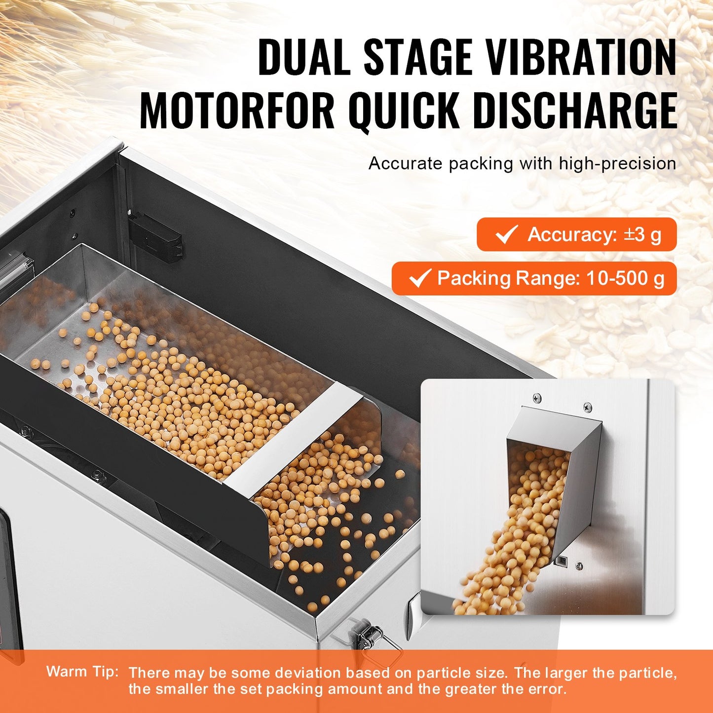 Pulverabfüllmaschine, 0,022–1,1 lbs/10–500 g, automatische intelligente Partikelwiege- und Abfüllmaschine, Flaschen- und Beutelabfüller, Partikelspender für Tee, Samen, Getreide, Mehl, Bohnen und Glitzer
