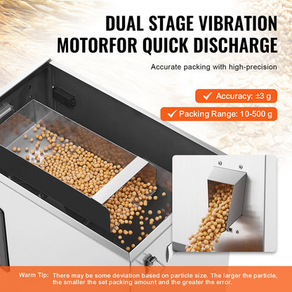 Pulverabfüllmaschine, 0,022–1,1 lbs/10–500 g, automatische intelligente Partikelwiege- und Abfüllmaschine, Flaschen- und Beutelabfüller, Partikelspender für Tee, Samen, Getreide, Mehl, Bohnen und Glitzer