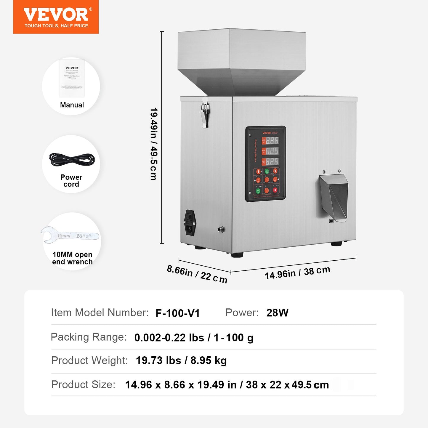 Powder Filling Machine, 0.002-0.22lbs/1-100g, Automatic Intelligent Particle Weighing Filling Machine, Bottle Bag Powder Filler Particle Dispenser for Tea Seeds Grains Powder Flour Beans Glitter
