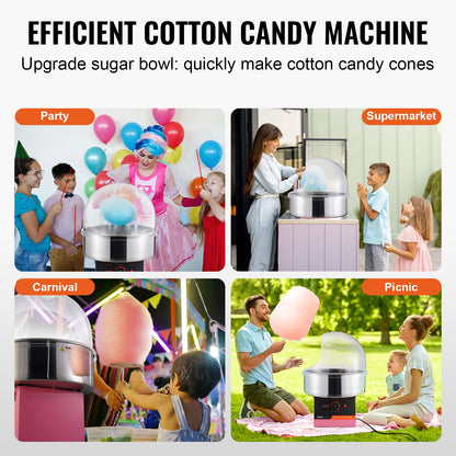 Electric Cotton Candy Machine, 1000W Candy Floss Maker, Commercial Cotton Candy Machine with Cover, Stainless Steel Bowl, and Sugar Scoop, Perfect for Home Kids Birthday, Family Party (Pink)