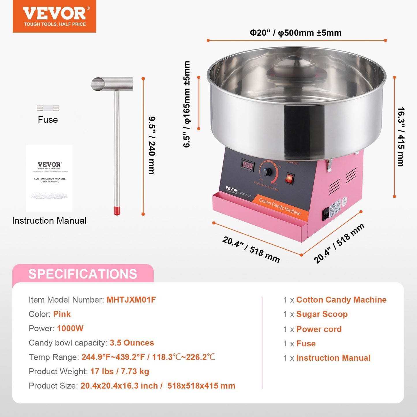 Electric Cotton Candy Machine, 1000W Candy Floss Maker, Commercial Cotton Candy Machine with Stainless Steel Bowl, and Sugar Scoop, Perfect for Home Kids Birthday, Family Party (Pink)