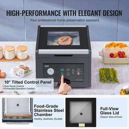 Chamber Vacuum Sealer, 380W Vacuum Pump Power, Sealing Bag Packing Machine for Wet Foods, Meat, Compact Design with 290 mm Sealing Length, Ideal Commercial Sealer for Professional and Home Use