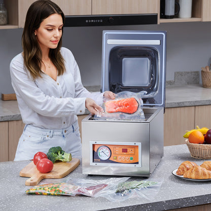 Chamber Vacuum Sealer, 260W Sealing Power, Vacuum Packing Machine for Wet Foods, Meats, Marinades and More, Compact Size with 260 mm Sealing Length, Applied in Home Kitchen and Commercial Use