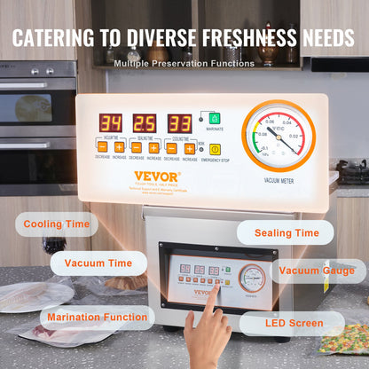 Chamber Vacuum Sealer, 320W Sealing Power, Vacuum Packing Machine for Wet Foods, Meats, Marinades and More, Compact Size with 320 mm Sealing Length, Applied in Home Kitchen and Commercial Use