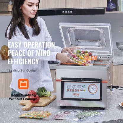 Chamber Vacuum Sealer, 320W Sealing Power, Vacuum Packing Machine for Wet Foods, Meats, Marinades and More, Compact Size with 320 mm Sealing Length, Applied in Home Kitchen and Commercial Use