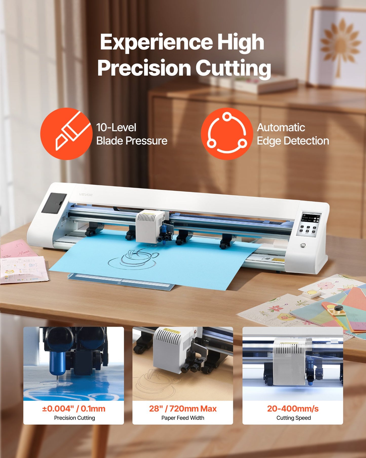 Cutting Machine, Automatic Edge Detection Vinyl Cutter Machine with Two Types of Blades, Design Software and Materials, Compatible with Multiple File Formats, for Creating Customized DIY Crafts
