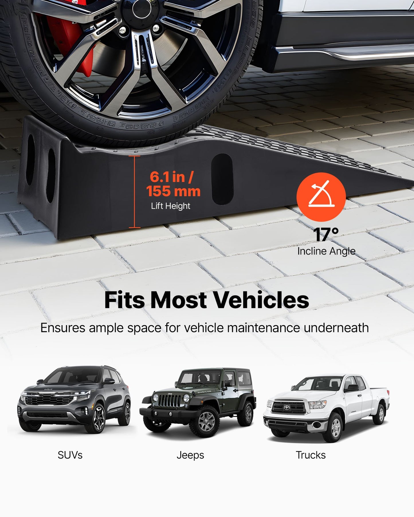 Car Ramps, 2 PCS 5897 kg GVW Capacity, 155 mm Lift Height, Portable High Profile Car Service Ramps for Home Garage Maintenance and Oil Changes, Heavy Duty for Truck SUV Vehicle Repair, Black