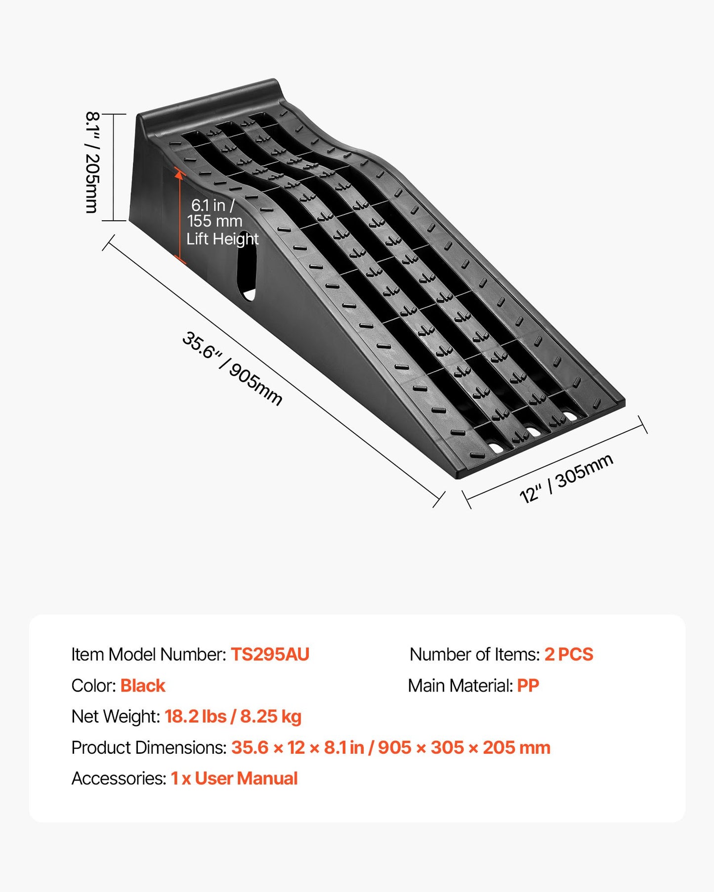 Car Ramps, 2 PCS 5897 kg GVW Capacity, 155 mm Lift Height, Portable High Profile Car Service Ramps for Home Garage Maintenance and Oil Changes, Heavy Duty for Truck SUV Vehicle Repair, Black