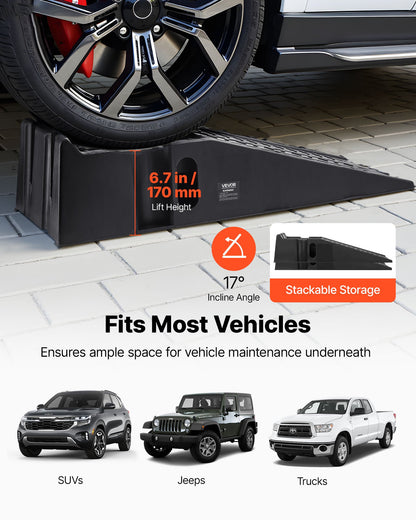 Car Ramps, 2 PCS 7257 kg GVW Capacity, 170 mm Lift Height, Portable High Profile Car Service Ramps for Home Garage Maintenance and Oil Changes, Heavy Duty for Truck SUV Vehicle Repair, Black
