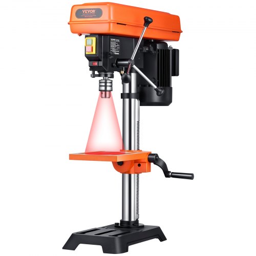 254 mm Benchtop Drill Press, 550W Induction Motor, Tabletop Drilling Machine with 550 / 950 / 1500 / 2000 / 2500 RPM Adjustable Speed, 0-45° Tilting Worktable, X-Ray Positioning, for Wood Metal