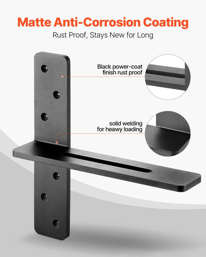 T Shelf Brackets 2 Pcs, 200 lbs/90 kg Weight Capacity, 12x2.89x12 in / 304.8x73.5x304.8 mm, Solid Steel Heavy Duty Brackets for Shelves, Countertop Support Floating Bracket Hardware with Screws