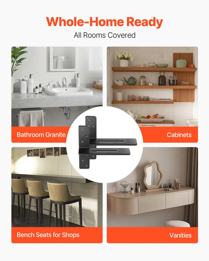 T Shelf Brackets 2 Pcs, 200 lbs/90 kg Weight Capacity, 12x2.89x12 in / 304.8x73.5x304.8 mm, Solid Steel Heavy Duty Brackets for Shelves, Countertop Support Floating Bracket Hardware with Screws