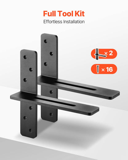 T Shelf Brackets 2 Pcs, 200 lbs/90 kg Weight Capacity, 12x2.89x12 in / 304.8x73.5x304.8 mm, Solid Steel Heavy Duty Brackets for Shelves, Countertop Support Floating Bracket Hardware with Screws