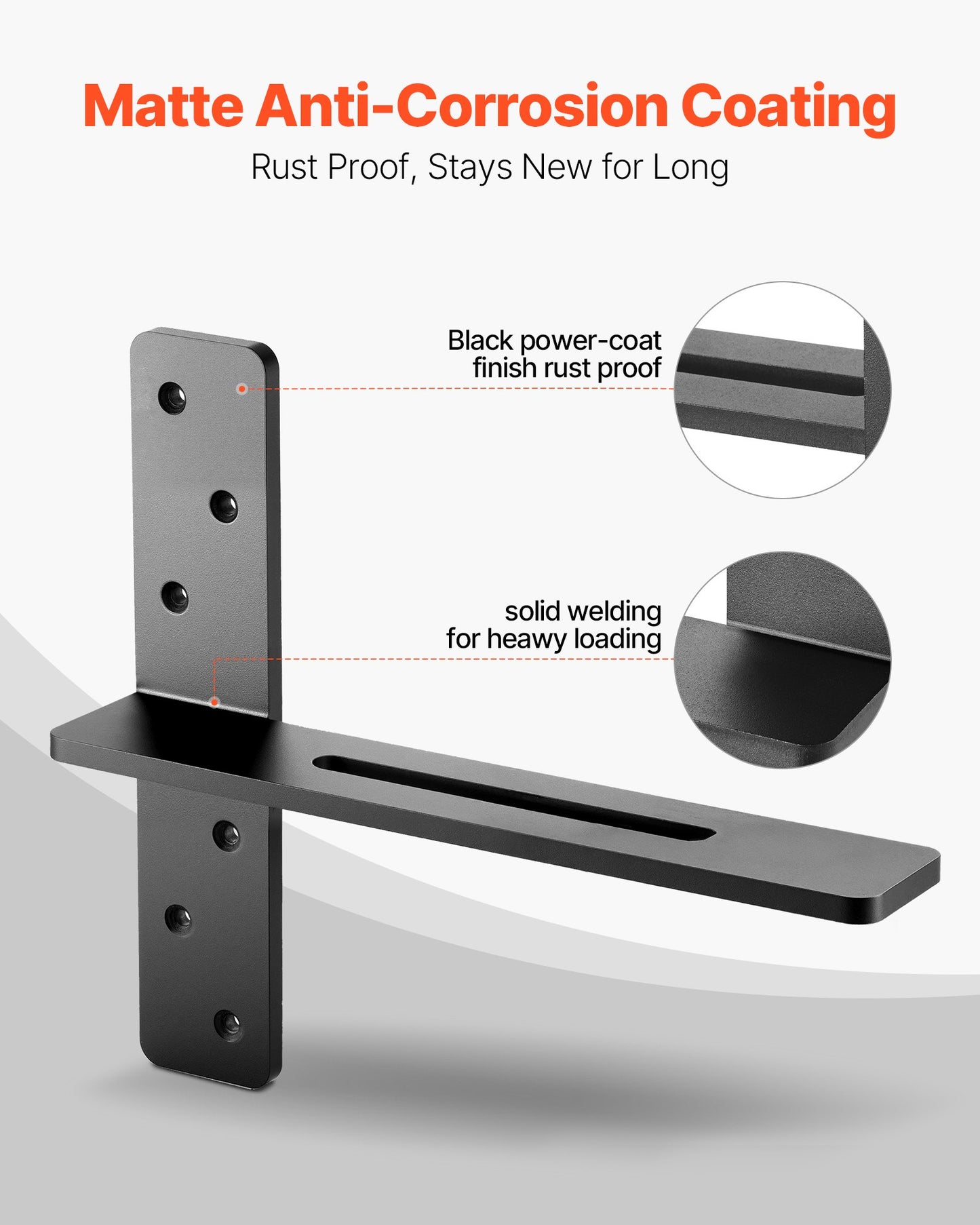 T Shelf Brackets 2 Pcs, 200 lbs/90 kg Weight Capacity, 14x2.89x12 in / 355.6x73.5x304.8 mm, Solid Steel Heavy Duty Brackets for Shelves, Countertop Support Floating Bracket Hardware with Screws