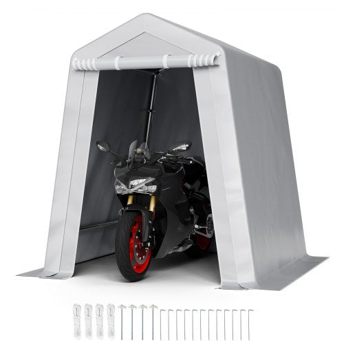 Outdoor Storage Shed, 6 x 6 ft Portable Storage Tent with Roll-up Door & Vents, Waterproof Canopy Shed Shelter, Heavy Duty Frame, Patio Garage Carport for Motorcycle, Lawn Mower, Bike, Grey