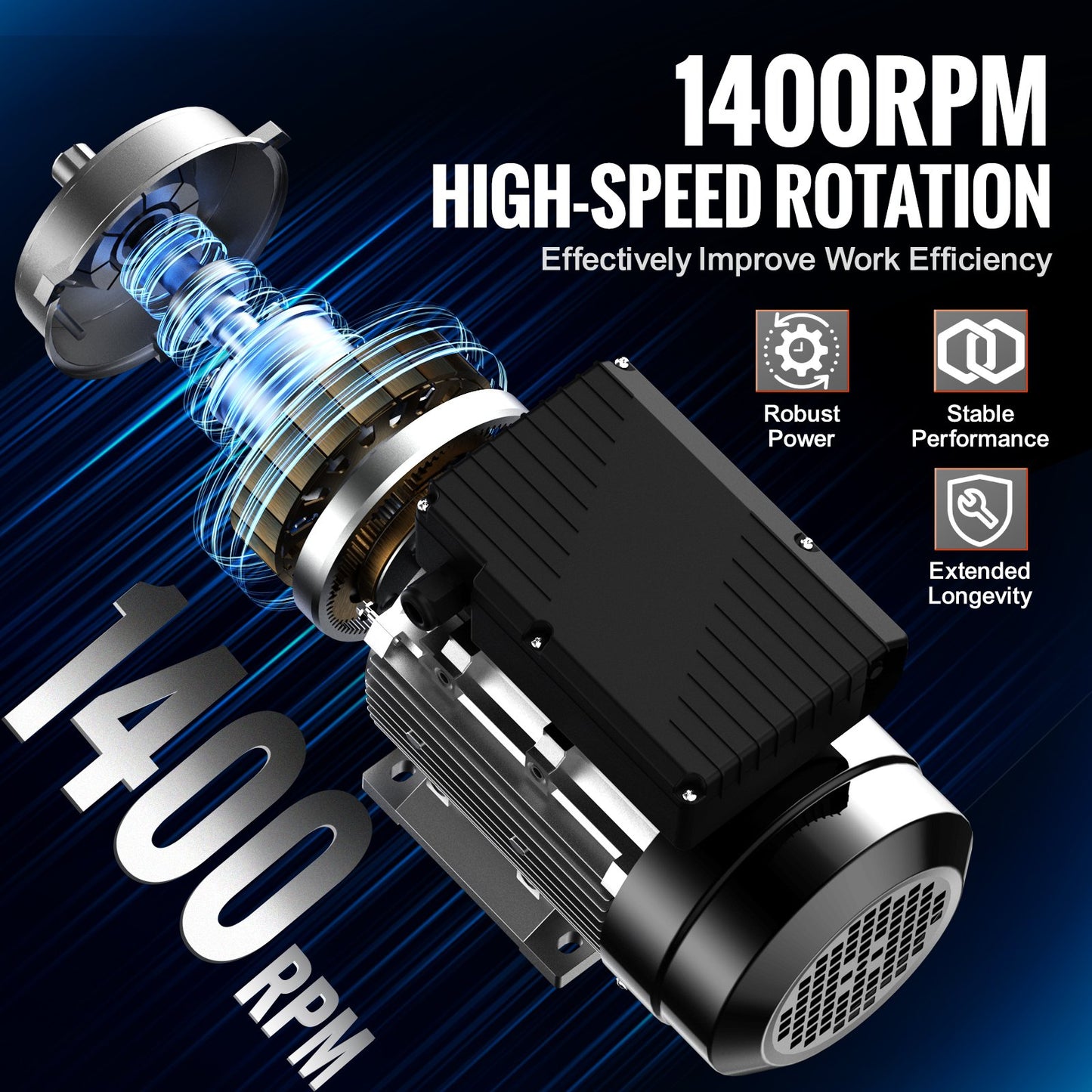 0.75KW Electric Motor 1400 rpm, AC 220~240V 5.45A, 80, B34 Frame, Air Compressor Motor Single Phase, 19mm Keyed Shaft, CW/CCW Rotation for Agricultural Machinery and General Equipment