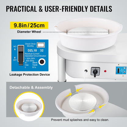 Pottery Wheel 25CM Pottery Forming Machine 280W Electric Pottery Wheel with Foot Pedal and Detachable Basin Shaping Tool Set for Ceramics Clay Craft DIY Clay