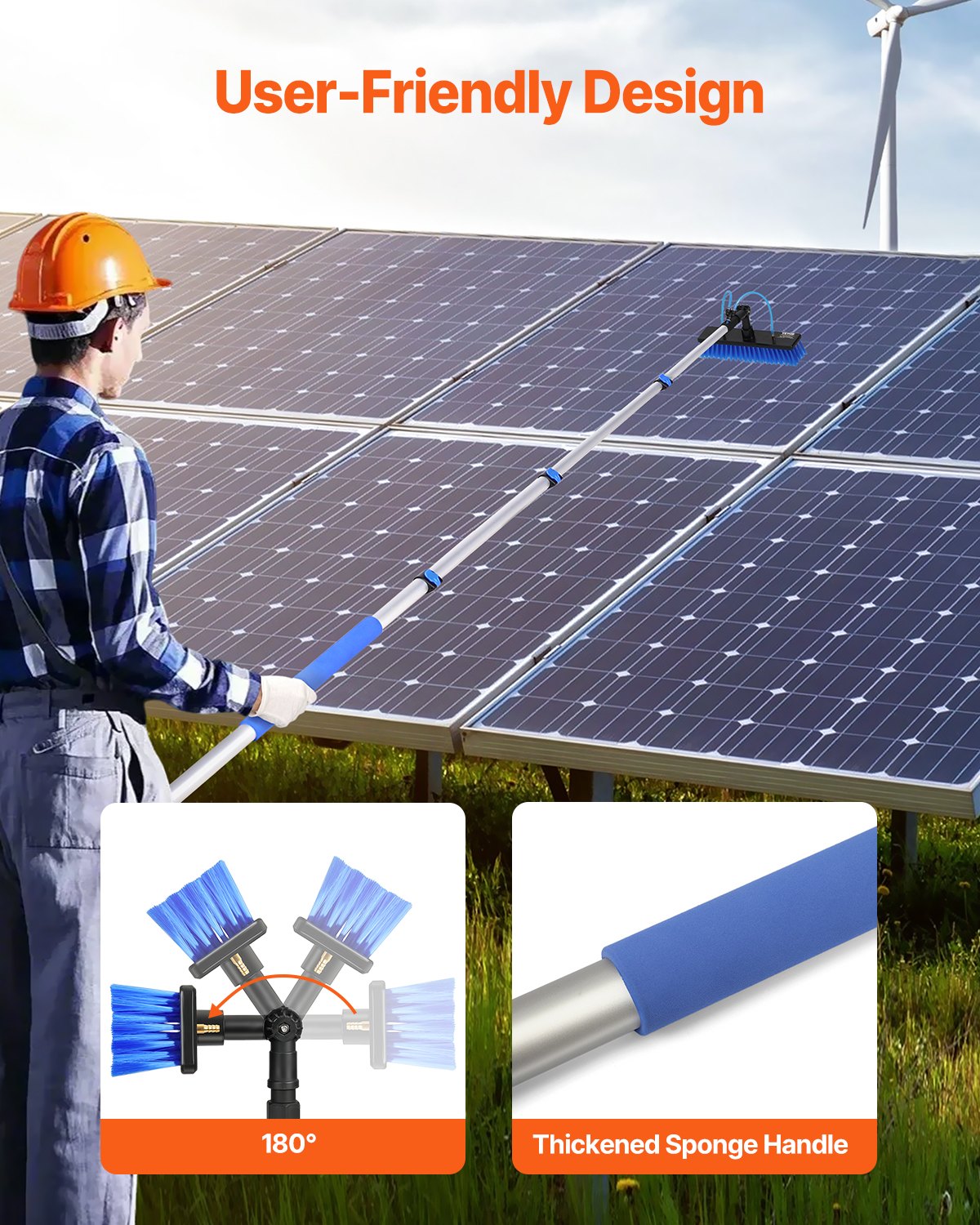 Water Fed Pole Kit, 3.6m Solar Panel Cleaning Pole with Extendable Handle, 180° Rotatable Brush Head & 20m Hose, Household & Outdoor Window Cleaner Tool for Caravan Solar Panel Deck