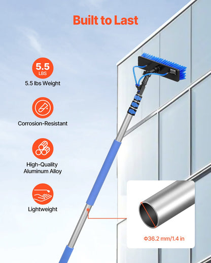 Water Fed Pole Kit, 3.6m Solar Panel Cleaning Pole with Extendable Handle, 180° Rotatable Brush Head & 20m Hose, Household & Outdoor Window Cleaner Tool for Caravan Solar Panel Deck