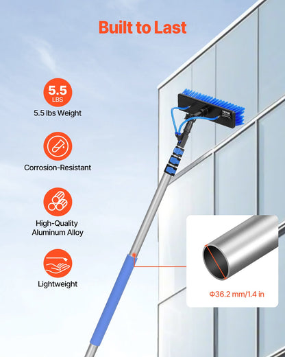 Water Fed Pole Kit, 6m Solar Panel Cleaning Pole with Extendable Handle, 180° Rotatable Brush Head & 20m Hose, Household & Outdoor Window Cleaner Tool for Caravan Solar Panel Deck