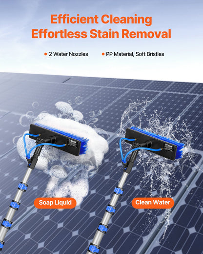 Water Fed Pole Kit, 9m Solar Panel Cleaning Pole with Extendable Handle, 180° Rotatable Brush Head & 20m Hose, Household & Outdoor Window Cleaner Tool for Caravan Solar Panel Deck